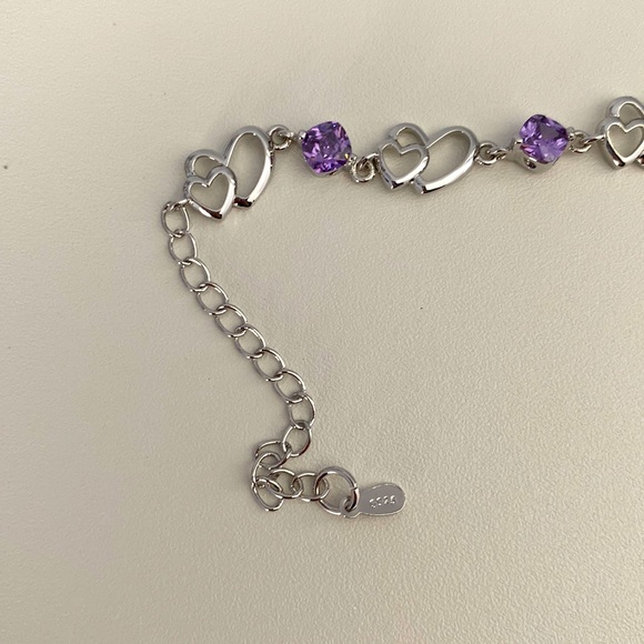 sterling silver double heart chain bracelet - Picture 4 of 7